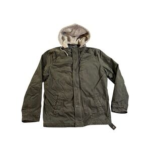 American Eagle Waxed Jacket Mens Medium Olive Green Sherpa Flannel Lined Canvas